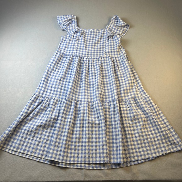 Calista Dresses & Skirts - Gingham Tiered Midi Dress Womens Medium Blue White Ruffle Summer Cottagecore